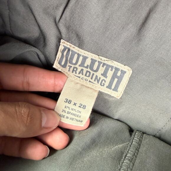 Duluth Cargo Pants Mens 38x28 Gray Green Flex Dry On The Fly Stretch Workwear - Picture 4 of 10